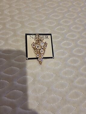 Napier Gold-Tone Floral Bouquet Brooch with Colorful Enamel Flowers